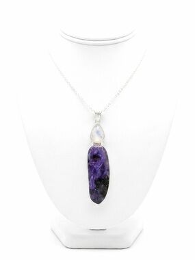 New Artisan Rare Charoite 2 Stone Deep Purple 925 Sterling Silver Necklace